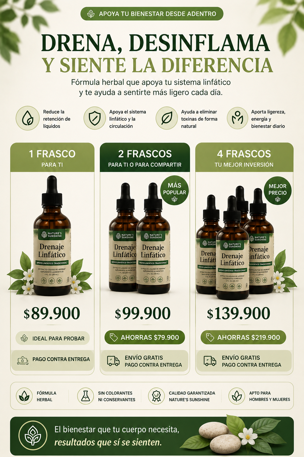 Nature sunshine | Drena Naturalmente la Hinchazón del Rostro, Abdomen y Piernas + Envio gratis 🎁